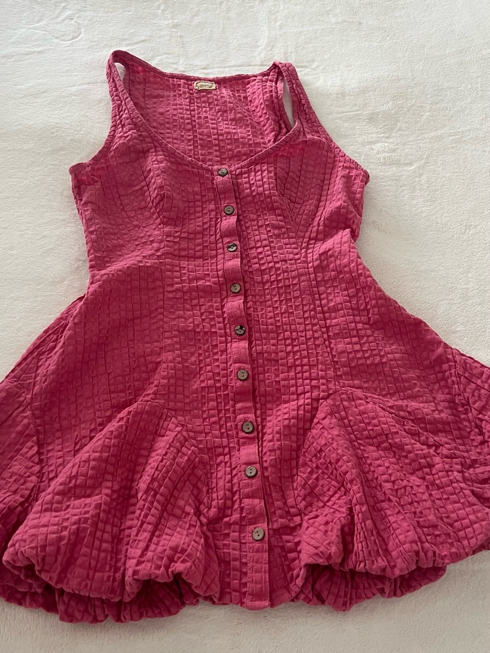 Free People Pink Textured Button-Front Mini Dress